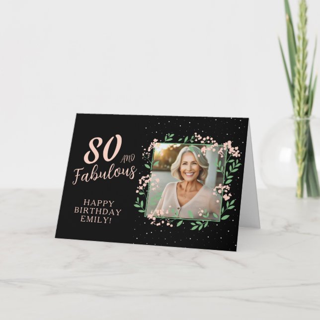 Carte Elégant 80 et Fabulous Flower 80th Birthday Photo (Devant)