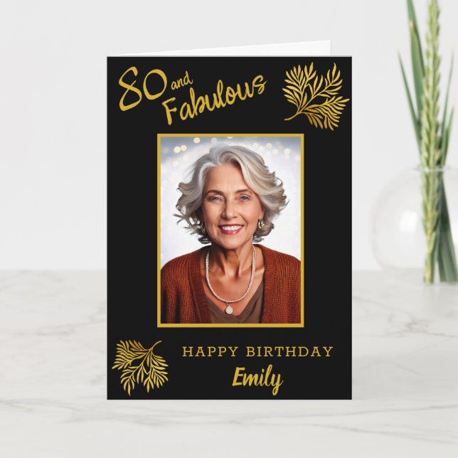 Carte Elégant 80 et Fabulous Gold Foliage 80e anniversai (Devant)
