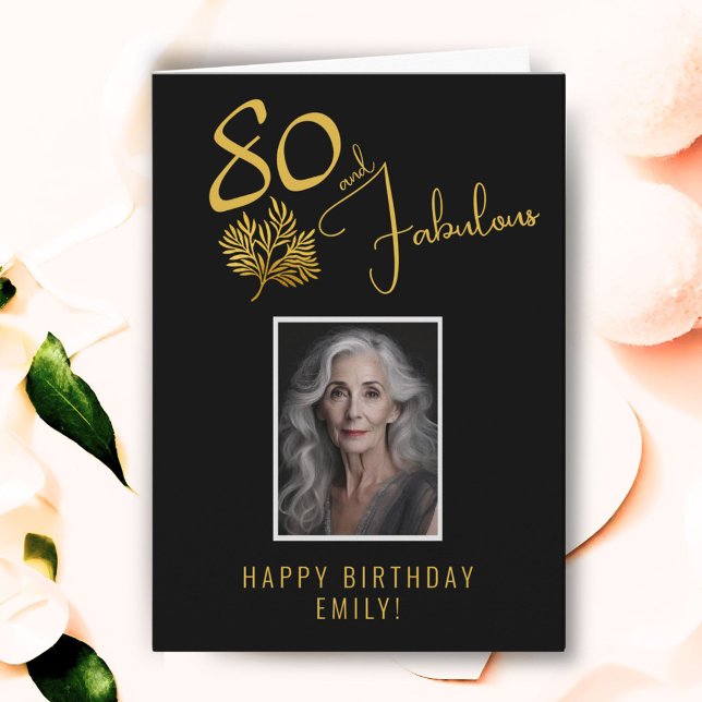 Carte Elégant 80 et Fabulous Twigs 80e anniversaire Phot (Créateur téléchargé)