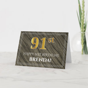 Carte Elégant 91ème anniversaire : Faux Wood, Faux Gold 