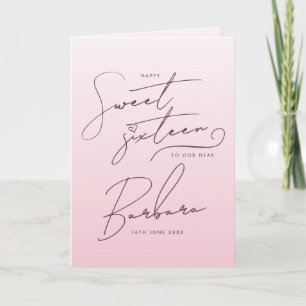 Carte Élégant Anniversaire Sweet Sixteen Rose Dégradé Ca
