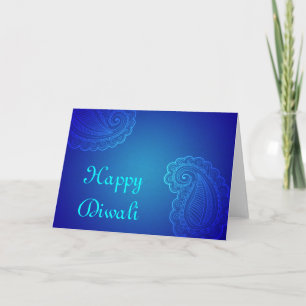 Carte Elegant Aqua Blue Paisley Happy Diwali