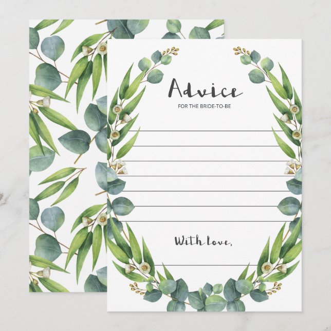 Carte Elégant Aquarelle Eucalyptus Conseils pour mariée (Devant / Derrière)
