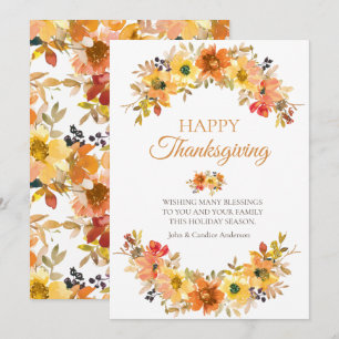 Carte Élégant automne laisse Floral Thanksgiving Salutat