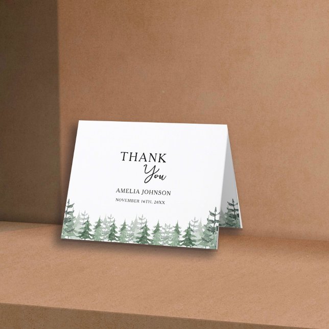 Carte Elégant Baby shower Aquarelle Pine-Tree Merci (Créateur téléchargé)