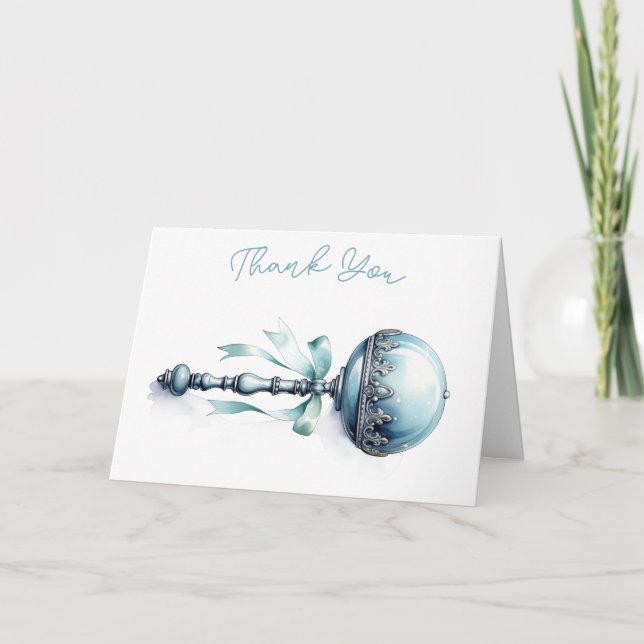 Carte Élégant Baby shower de Merci de bébé bleu Rattle B (Devant)