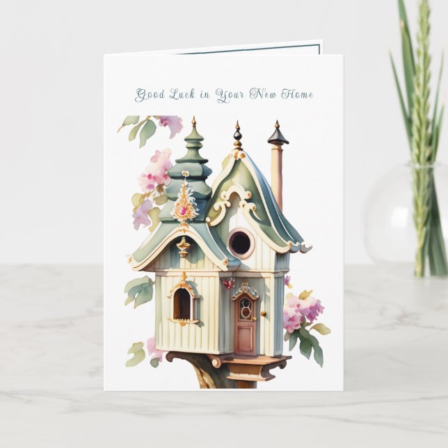 Carte Élégant Birdhouse victorien Bonne chance Nouvelle  (Devant)