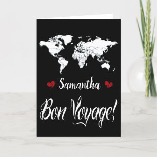 Carte Elegant Black and White Safe Travels I Bon Voyage