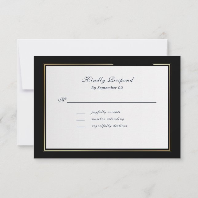 Carte Elegant Black Background Gold Frame RSVP (Devant)