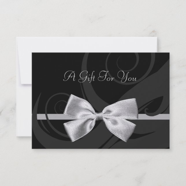 Carte Élégant Black Curls Silver Bow Certificat cadeau (Devant)