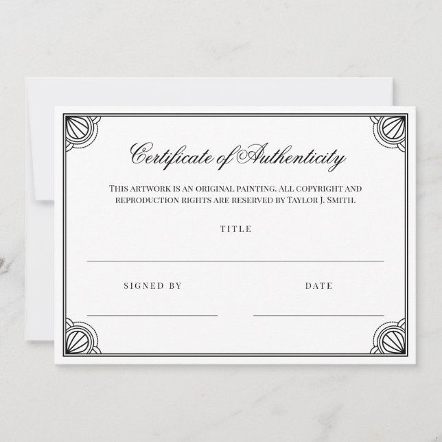 Carte Élégant Black Frame Certificat d'authenticité (Devant)