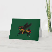 Elegant Black Pegasus Vintage-Style Holiday Card