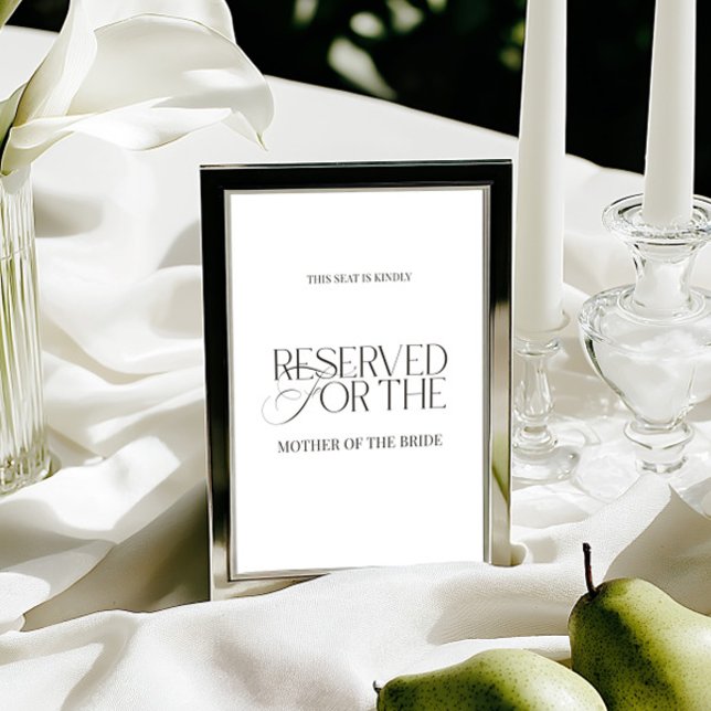 Carte Elegant Black & White Wedding Reserved Seat Sign (Elegant Black & White Wedding Reserved Seat Sign Card)