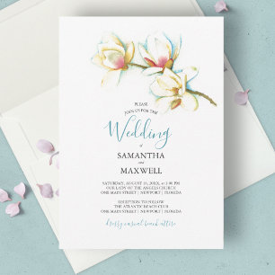 Carte Élégant blanc moderne Magnolias Mariage floral