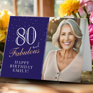 Carte Élégant Bleu 80 et Fabuleux 80e Anniversaire Photo