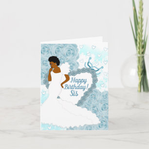 Carte Elégant Bleu Afro-Américain Soeur Anniversaire