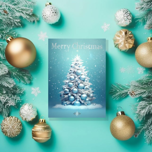 Carte Elégant bleu et argent Noël photo vacances (Elegant Winter wonderland ice blue Christmas Photo Greeting Card)