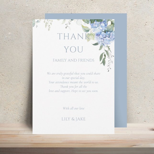 Carte Elégant bleu Floral Hydrangea Mariage Merci (Créateur téléchargé)