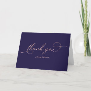 Carte Élégant Bleu Nuit Rose Or Feuille De Papier Script