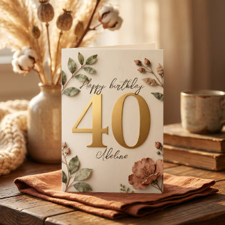 Carte Elegant Blush Botanical Faux Gold 40th Birthday