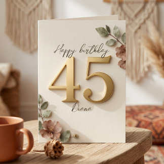 Carte Elegant Blush Botanical Faux Gold 45th Birthday