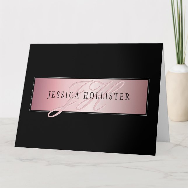 Carte Elégant Blush Faux Rose Gold | Nom et initiales (Devant)