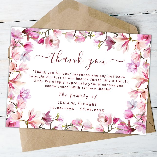 Carte Élégant Blush Floral Moderne Funérailles Merci Not (Créateur téléchargé)