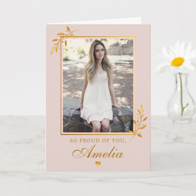 Carte Elegant Blush Pink Gold Photo Graduation  (Petite plante)