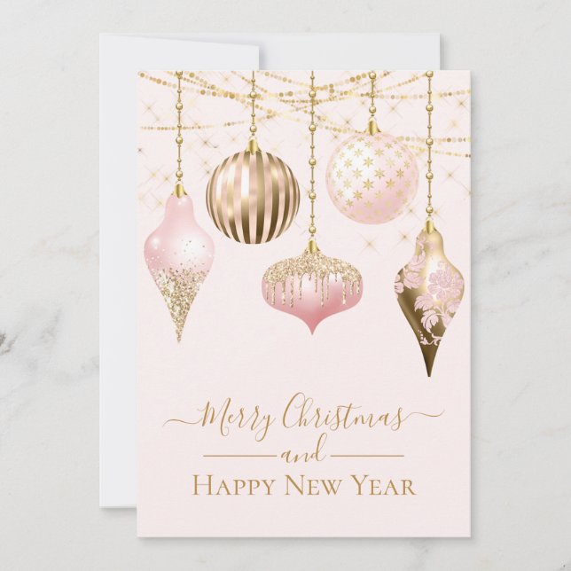 Carte Élégant Blush Pink Or Ornements Joyeux Noël (Devant)
