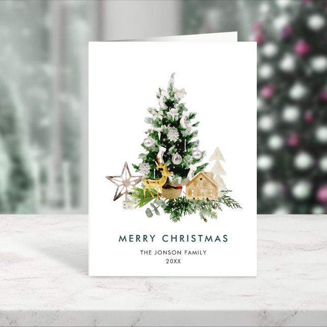 Carte Elégant Bohème Noël Pine Tree Salutation (Créateur téléchargé)