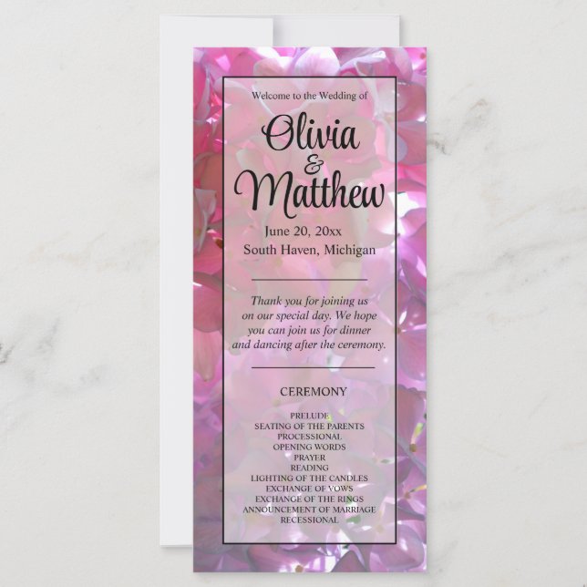 Carte Élégant boho rose florales fleurs hydrangées (Devant)