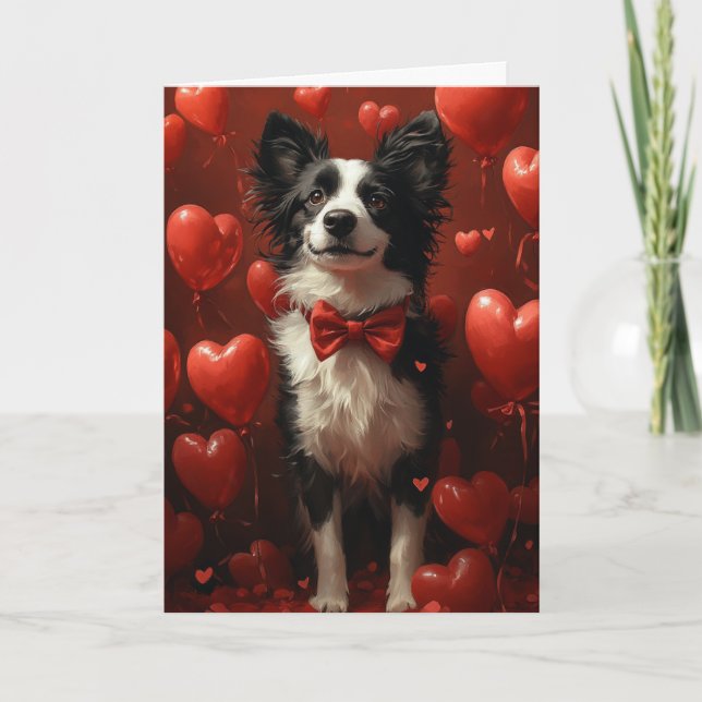 Carte Élégant Border Collie Saint-Valentin Cœurs (Devant)