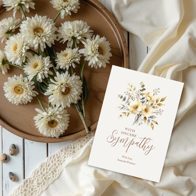 Carte Elegant Botanical Bouquet Ivory Tones Sympathy (Elegant Botanical Bouquet Ivory Tones Branches and Flowers Sympathy Card Design. )