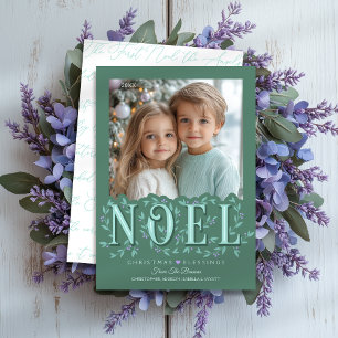 Carte Élégant Botanique Vert Lavande Photo Noël