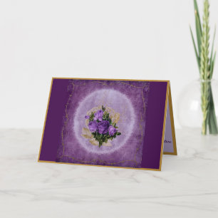 Carte Elégant Bouquet Purple Bordure Or