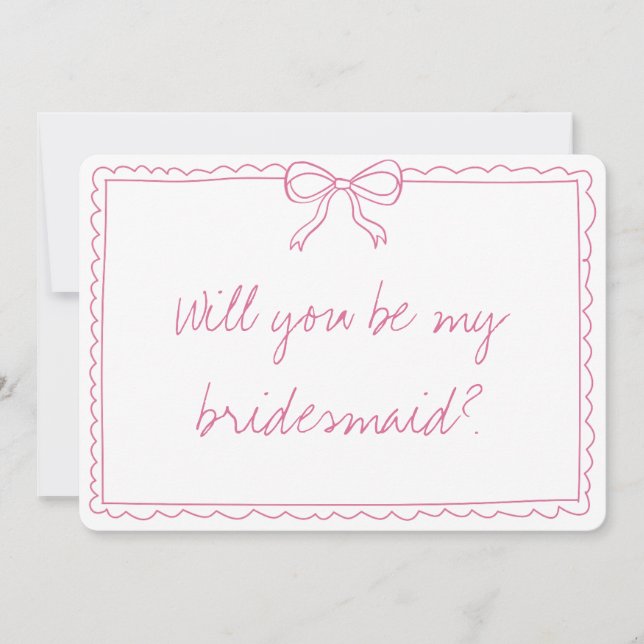 Carte Elegant Bow manuscrit Pink Bridesmaid Proposition (Devant)