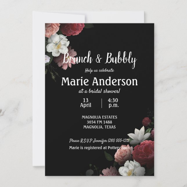 Carte Elégant Brunch de Fête des mariées rose et bordeau (Devant)