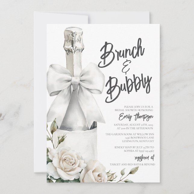 Carte Élégant Brunch floral blanc et mousseux (Devant)