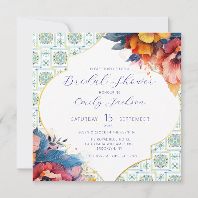 Carte Elégant budget Carreaux marocains Floral (Devant)