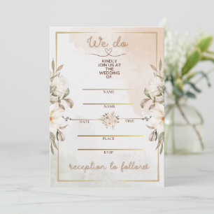 Carte Élégant cadre doré minimal aquarelle beige floral
