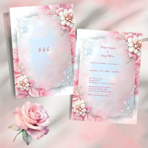 Carte Elégant cadre rose floral douce Pastel mariage lum