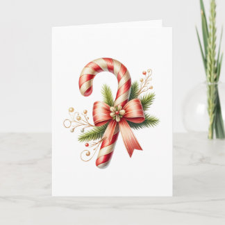 Carte Elegant Candy Cane with Red Bow and Pine Sprigs