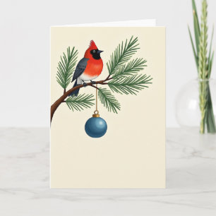 Carte Élégant Cardinal Bird Christmas Card Pine Branch