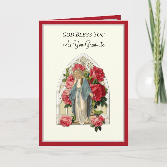 Carte Élégant Catholique Diplôme Vierge Marie Roses (Devant)