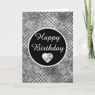 Carte Elégant Cercles Noir et Argent Foil Anniversaire