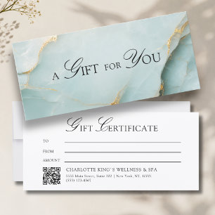Carte Élégant certificat cadeau code QR en marbre bleu