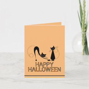 Carte Élégant chat noir, Joyeux Halloween