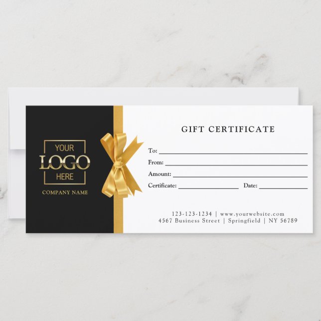 Carte Élégant Chic Black Gold Business Certificat cadeau (Devant)