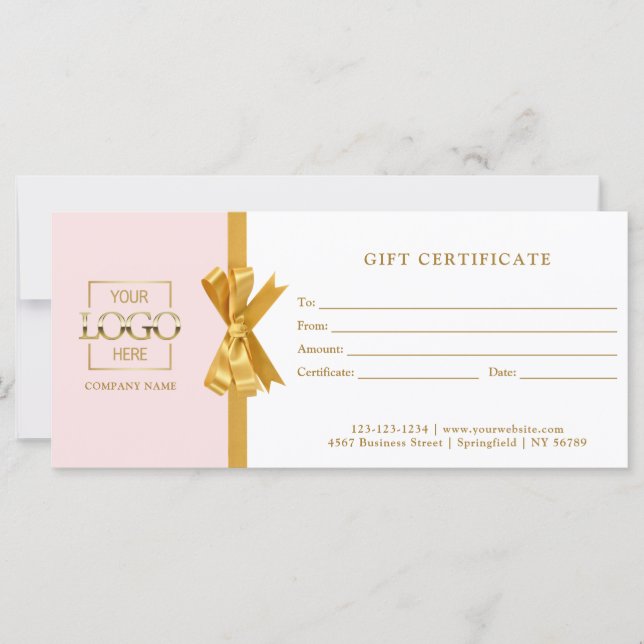 Carte Elegant Chic Pink & Gold Business Gift Certificate (Devant)