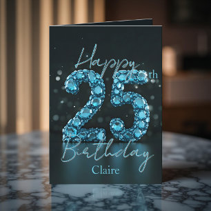 Carte Elégant Chic Sapphire Bleu et Noir 25e anniversair